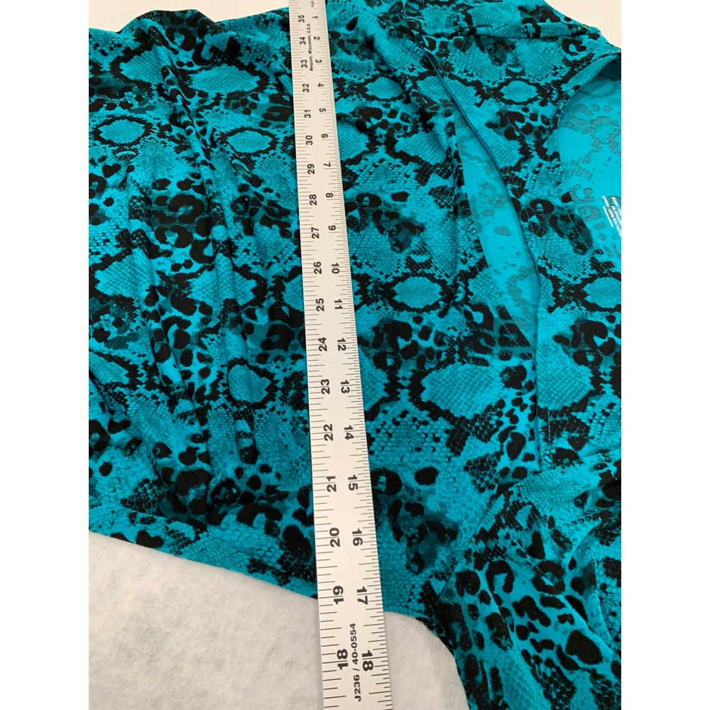 Lane Bryant Teal Snakeskin Cutout Ruched Front Long Sleeve Top Plus Size 14/16 - Picture 5 of 7